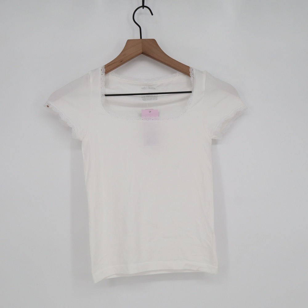 Wild Fable Top Women's S White Lace Trim Square Neck Stretch NEW